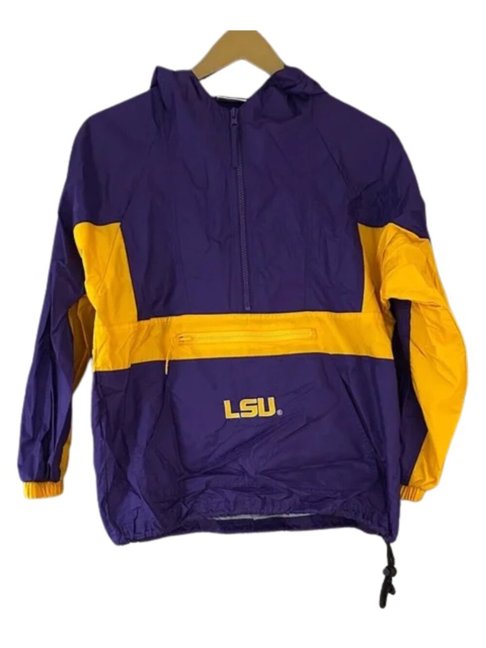 LSU Kids Hooded Windbreaker Purple Gold Half Zip Pullover Jacket Tigers Light